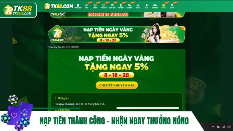 Nạp tiền thành công - Nhận ngay thưởng nóng