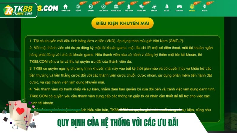 Quy định của hệ thống với các ưu đãi